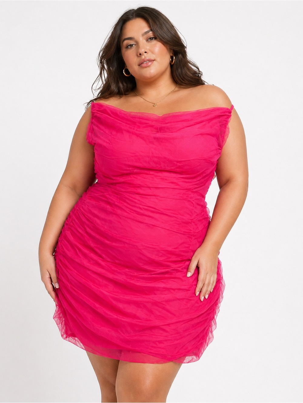 Pretty Little Thing Size 14 Strapless Corset Top Ruched Mini Dress in Hot Pink